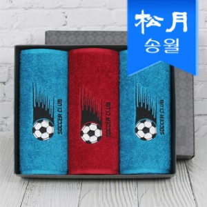 송월 축구 클럽 스포츠타올 3매 선물세트 (블랙 박스) + 쇼핑백 (CM)