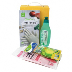 주방용품 세트 N-F 주방세제 + 니트릴장갑 20매 + 면코팅 고무장갑 + 아크릴 수세미