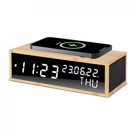 우드쇼 R1503 블루투스 스피커 15W 고속 무선충전 리얼우드시계 대나무 리얼우드 #2