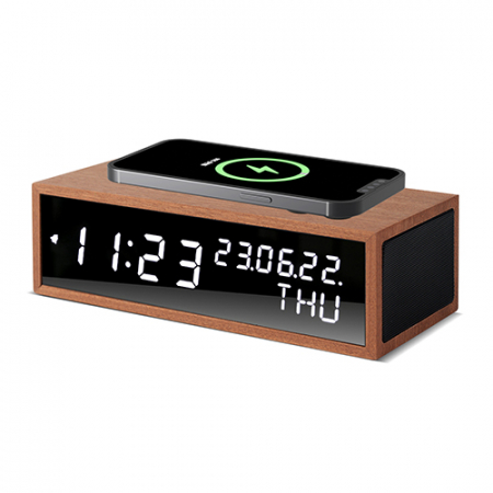 우드쇼 R1503 블루투스 스피커 15W 고속 무선충전 리얼우드 디지털시계 샤빌리리얼우드 #2