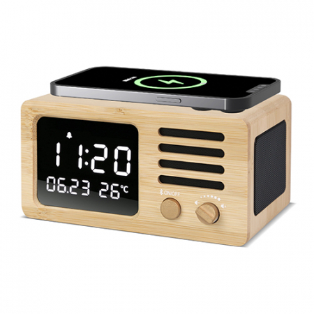 우드쇼 Y139 블루투스 스피커 15W 고속 무선충전시계 리얼우드 #2