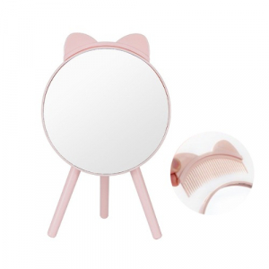 고양이 빗거울, 탁상 화장대 빗 거울 접이식 화장 사무실 책상 탁상용 미니 테이블 고양이 여행용