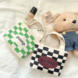 와플 체크 미니 에코백, 캔버스 미니 에코백, 손가방, 미니가방, 미니 지퍼백