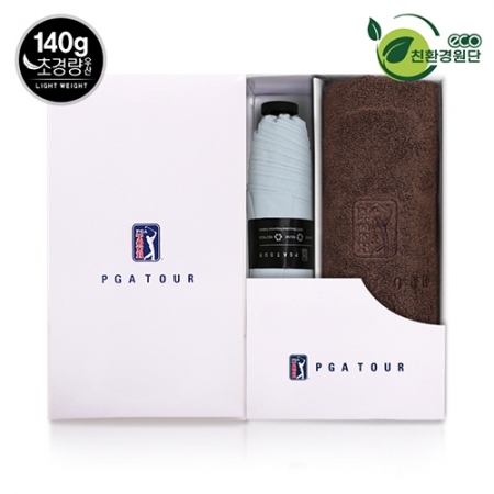 PGA 친환경그린 3단 수동 경량 스키니 우산 + 150g 면사 타올세트 #2