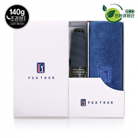 PGA 친환경그린 3단 수동 경량 스키니 우산 + 170g 면사 타올세트 #2