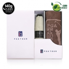 PGA 친환경그린 3단 수동 경량 스키니 우산 + 170g 죽사 타올세트