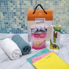 히말라야 핑크소금 파우치 + 그린 위생백 + 독일행주 + 송월타올 선물세트 5종