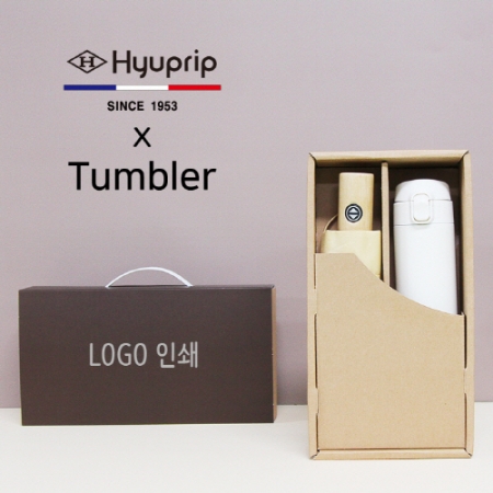 협립 3단 마시멜로 완전 자동 우산 + 모던 원터치 500ml 텀블러 세트 #2