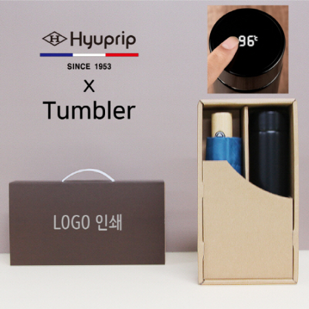 협립 3단 마시멜로 완전 자동 우산 + 스마트온도계 500ml 텀블러 세트 #2
