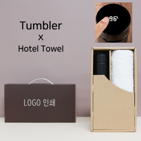 스마트온도계 500ml 텀블러 + 코마 40수 200 호텔타올 세트 #2
