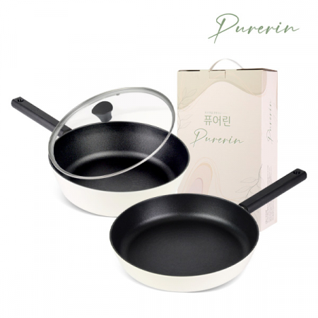 퓨어린 화이트 인덕션 (IH) 티타늄 코팅 프라이팬 3종세트 (프라이팬 28cm+궁중팬 28cm+ 유리뚜껑 28cm) #2