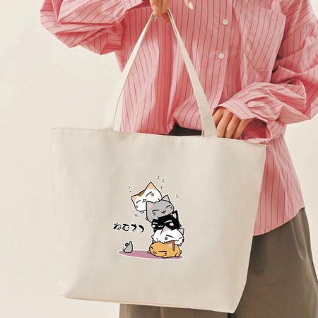 일상 스타일링 에코 토드백, 데일리 캔버스 토트 숄더백 가방, 일러스트 면가방, 시장 쇼핑 학생 학원 에코백 #3