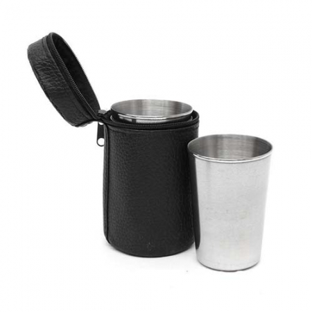휴대용 스텐 캠핑컵 4p세트(170ml)/가죽파우치 스텐컵 #3