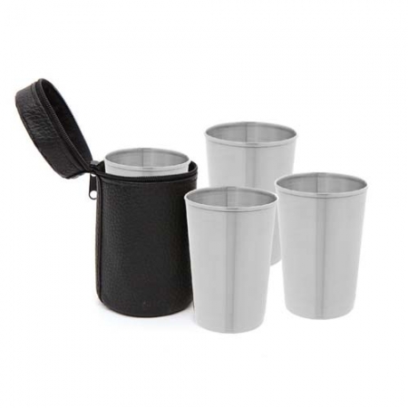 휴대용 스텐 캠핑컵 4p세트(170ml)/가죽파우치 스텐컵 #2