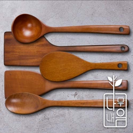 [쿠비녹스] 나무내음 국자 뒤집게(특대) 뒤집게 볶음스푼 주걱 5종 세트 #2
