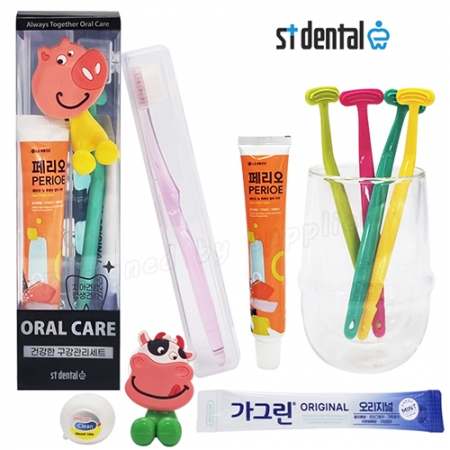 오랄케어 큐빅 크리스탈캡 페리오 ST혀클리너 5호 미세모 칫솔 치약 선물세트 #2
