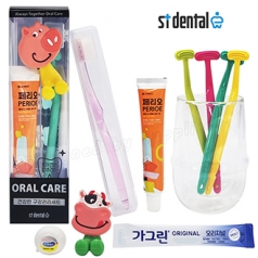 오랄케어 큐빅 크리스탈캡 페리오 ST혀클리너 5호 미세모 칫솔 치약 선물세트