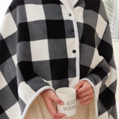 포이포이 똑딱이 실키 무릎 블링킷, 포근한 극세사 숄겸용 무릎담요 캠핑 학교 학원 사무실 망토 무릎담요