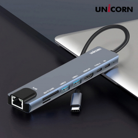 유니콘 C타입 8in1 멀티 허브 PD 87W 충전 지원 알루미늄 LAN / HDMI TCH-L60 #3