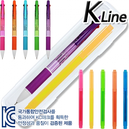 케이라인 뉴 니들 3색 볼펜 + 스타 사각 형광펜세트 #2