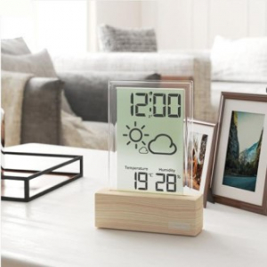 글라스 무소음 디지털 LCD 온습도 탁상시계