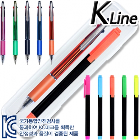 케이라인 uv니들 3색 터치펜+스타 사각 불투명 형광펜 세트 #2
