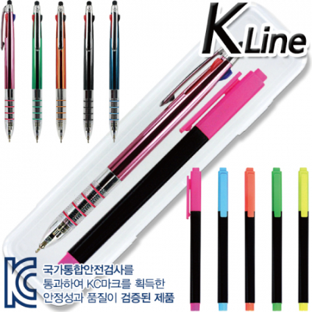 케이라인 4링 UV 니들 3색 터치펜+스타 사각 불투명 형광펜세트 #2