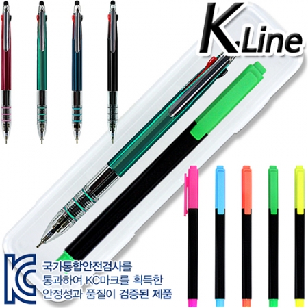 케이라인3링UV니들3색터치펜+스타사각불투명형광펜세트 #2