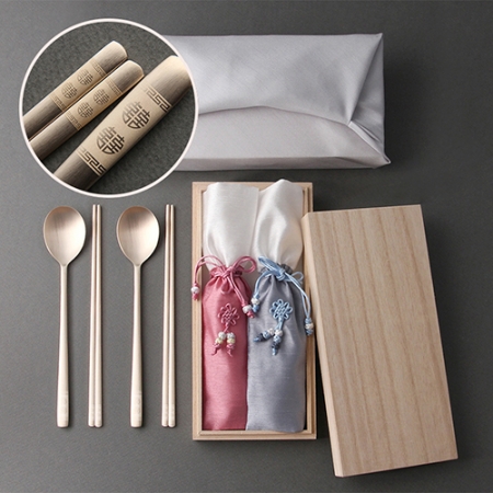 좋은날 쌍희 방짜유기수저 2인 (오동나무함 보자기포장) #2