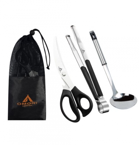 오모리 캠핑가위 집게 국자 메쉬망 4P세트 - OM785-1 #2