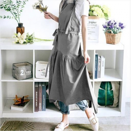 브라이트 파스텔 린넨 롱 원피스 앞치마 #2