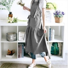 브라이트 파스텔 린넨 롱 원피스 앞치마