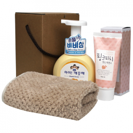 아이깨끗해 용기 250ml+과일나라 핑크피치 핸드크림 80ml+핸드타올 세트 #2
