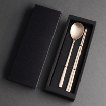 오복 장수 방짜유기 수저 1P 흑지케이스