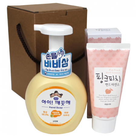 아이깨끗해 핸드워시 용기 250ml+과일나라 핑크피치 핸드에센스 80g 세트 #2