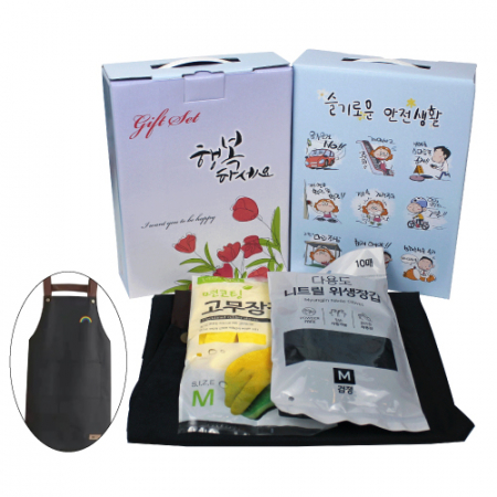 앞치마+니트릴장갑 10매+면코고무장갑 3종세트 #2