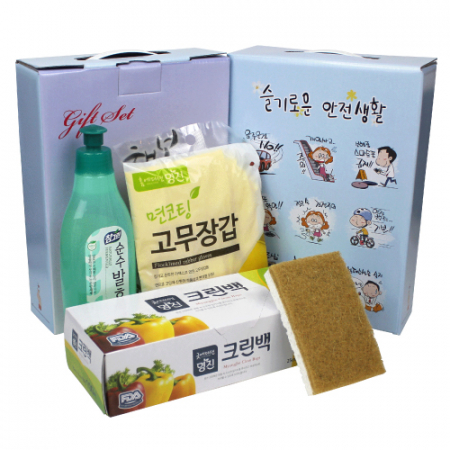 참그린곡물 주방세제 용기 300g+크린백 100매+코코넛수세미+면코팅 고무장갑 #2