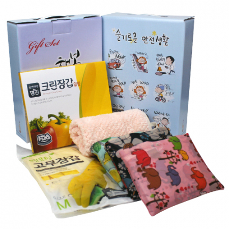 대용량 시장가방+주방고리 핸드타올+면코팅 고무장갑+위생장갑 50매 세트 #2