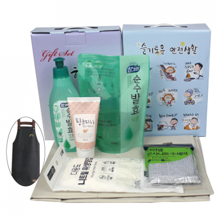 방수앞치마+참그린주방세제+주방세제리필+과일나라 핸드에센스+니트릴장갑+은사니트 수세미 6종세트 #2