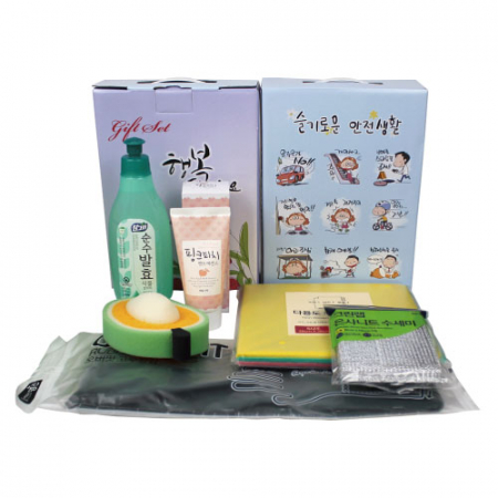 오버핏 고무장갑+참그린 주방세제+과일나라 핸드크림+부직포행주+과일수세미+은사니트수세미 5종세트 #2