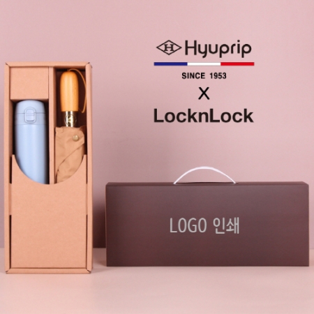 협립 3단60 슈퍼 엔티크브라운 초고밀도 완전자동 우산, 양산+락앤락 슬림핏 원터치 400ml 텀블러세트 #2