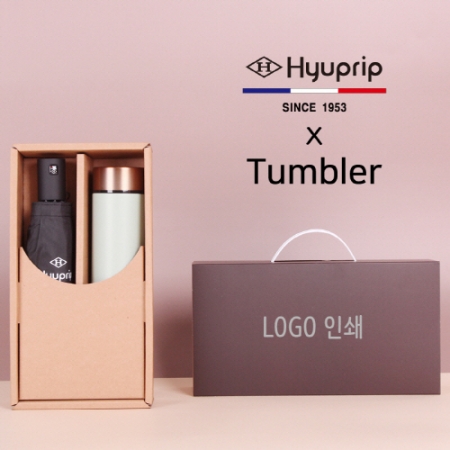 협립 3단 심플 수동우산+로나 이중진공 500ml 텀블러세트 #2