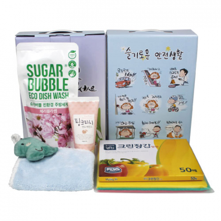 크린장갑+부직포행주 3매입+슈가버블 주방세제 리필+과일나라 핸드에센스+핸드타올 5종세트 #2