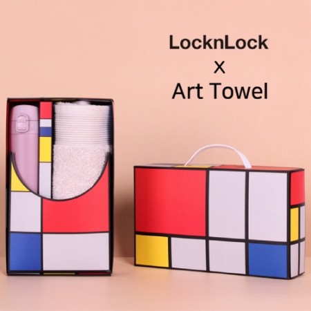 락앤락 슬림핏 원터치 아트세트 400ml 텀블러 + 뱀부 멜란지 세면타올 세트 #2