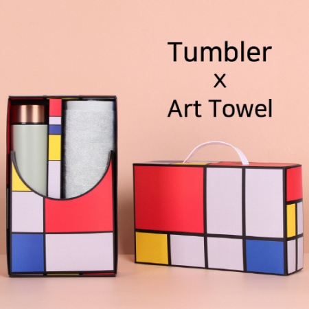 아트세트 로나 이중진공 500ml 텀블러 + 뱀부 170  세면타올 세트 #2