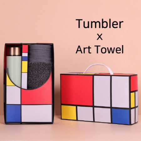 아트세트 로나 이중진공 500ml 텀블러 + 뱀부 멜란지 세면타올 세트 #2