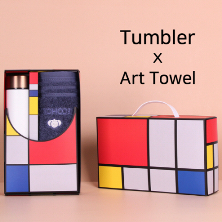 아트세트 로나 이중진공 500ml 텀블러 + 에코홀리 스티치 세면타올 세트 #2