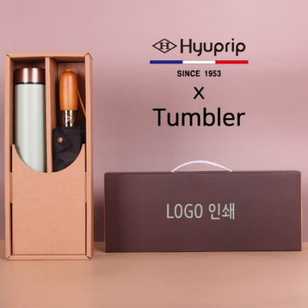 협립 3단60 슈퍼 엔티크 초고밀도 완전 자동우산, 양산+로나 이중진공 500ml 텀블러세트 #2