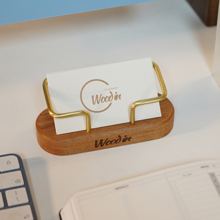 우드인 황동 프레임 라운드 원목 명함꽂이 홀더 우드 #3