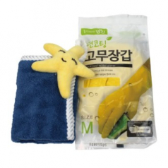 면코팅 고무장갑+캐릭터 핸드타올 세트